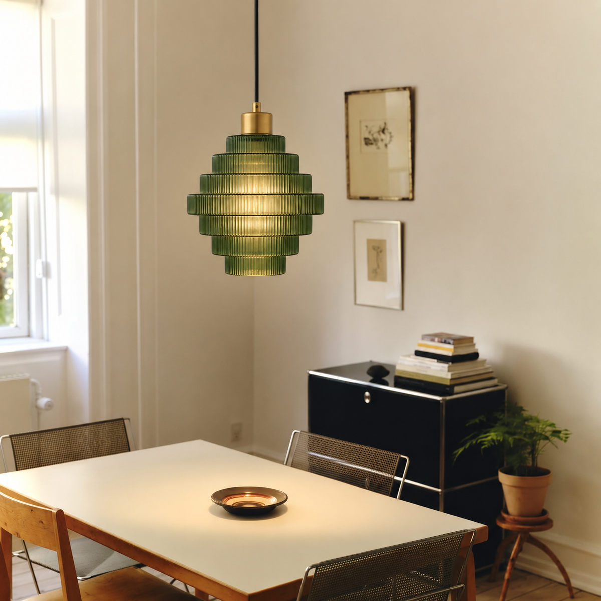 Antique Brass Striped Pendant Light