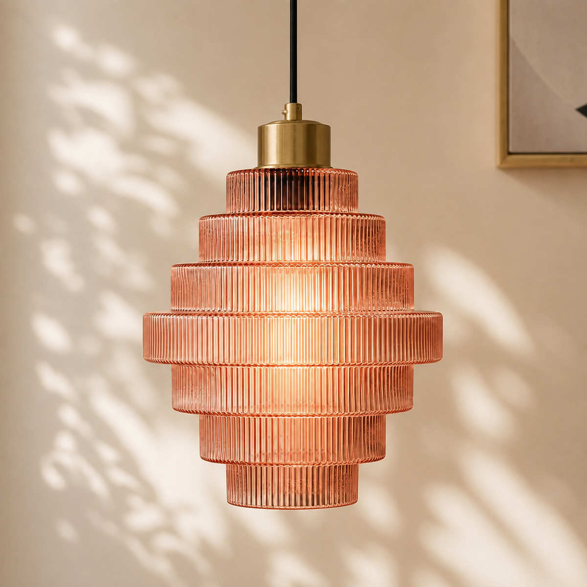 Antique Brass Striped Pendant Light
