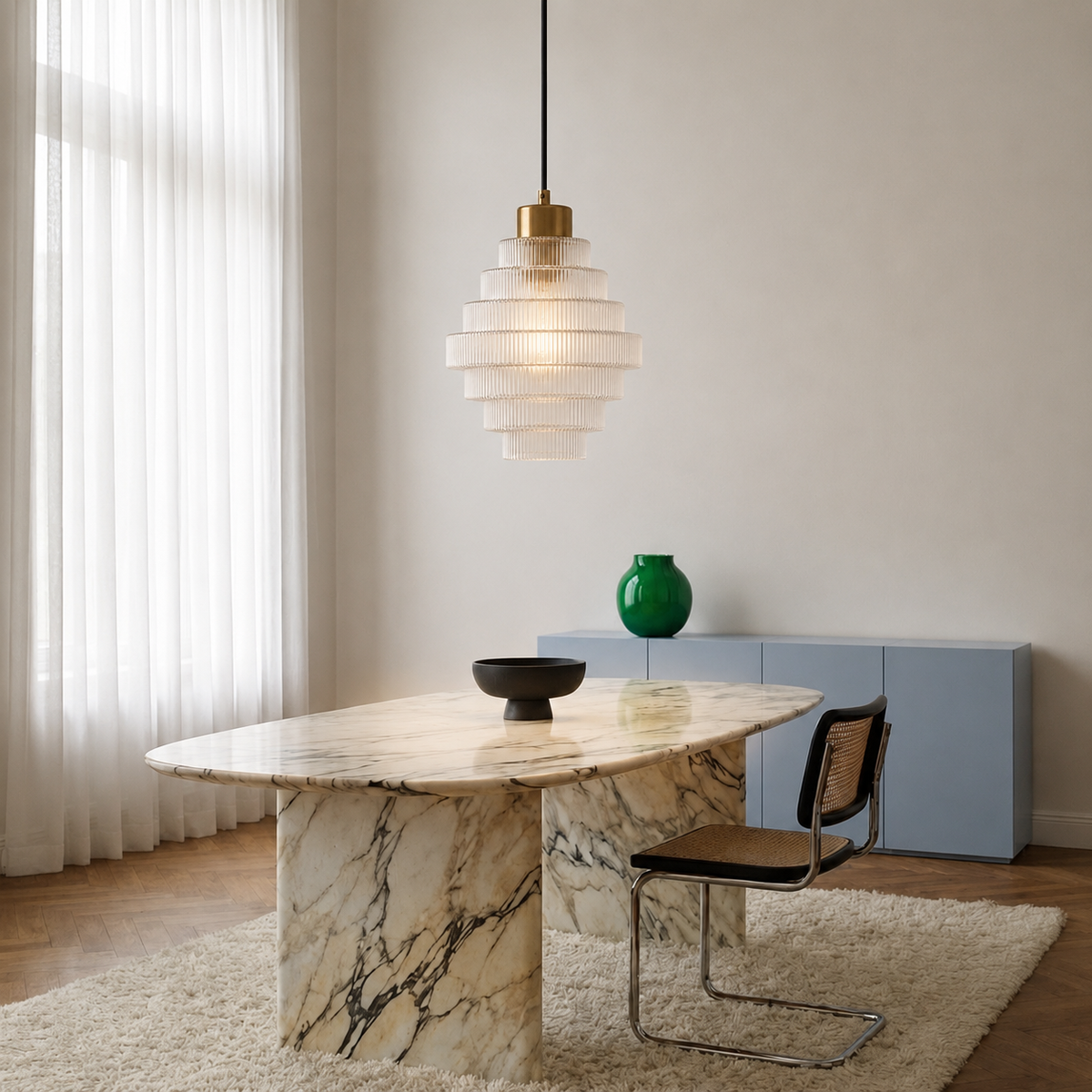 Antique Brass Striped Pendant Light