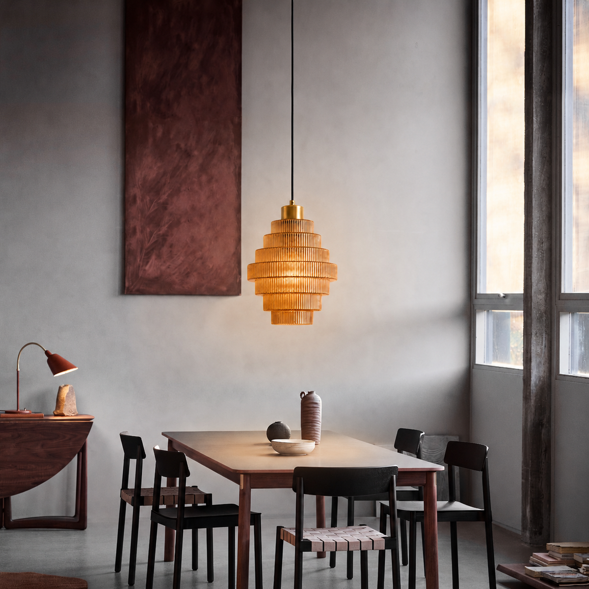 Antique Brass Striped Pendant Light