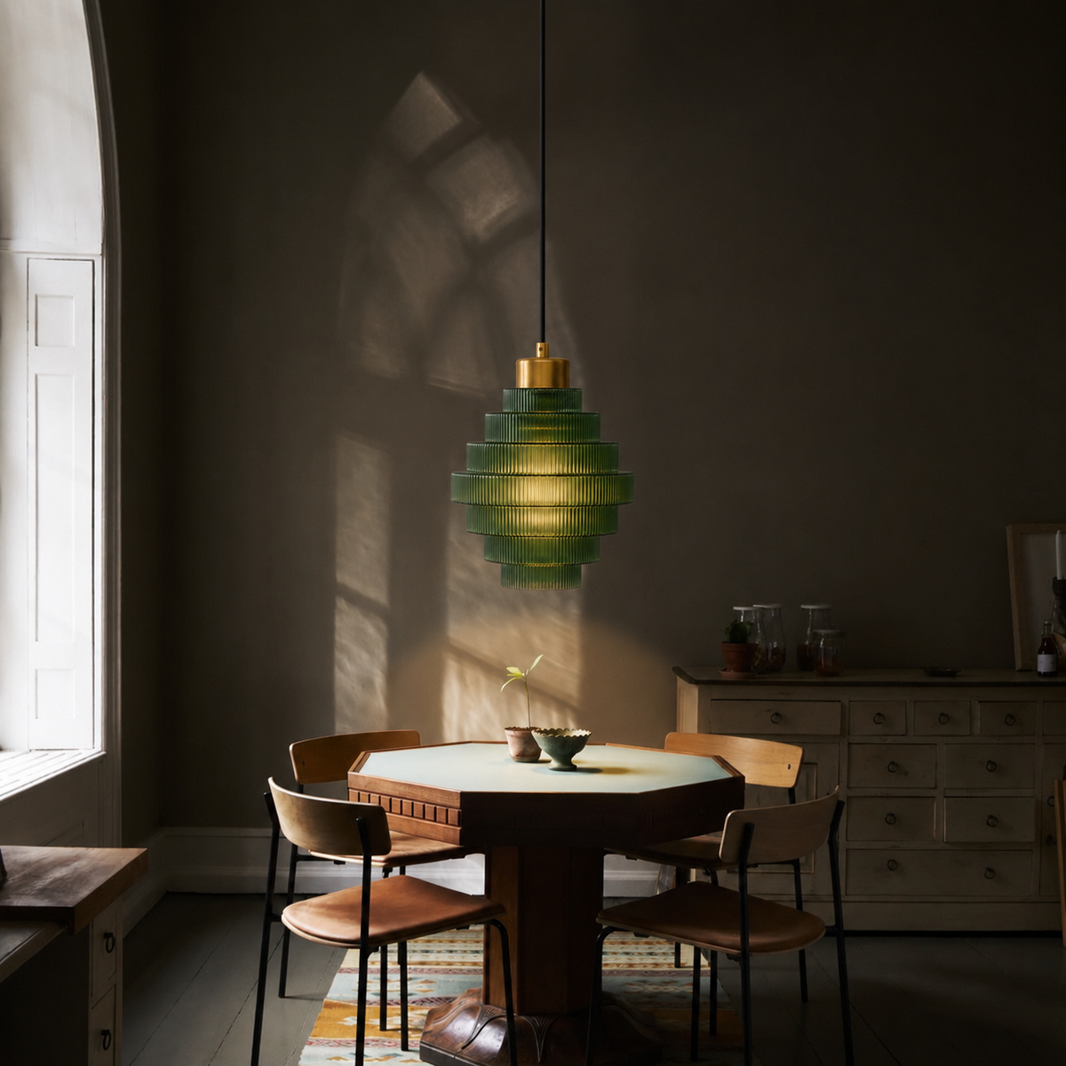 Antique Brass Striped Pendant Light
