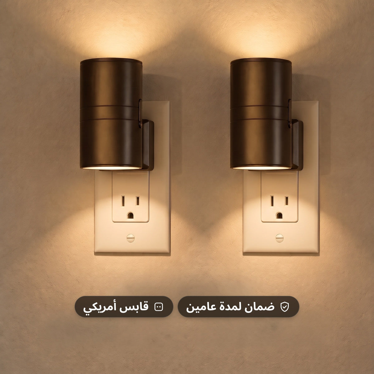 مصابيح جدارية LED بإضاءة علوية وسفلية بقابس كهربائي باللون الأسود، تضيء بلون أبيض دافئ