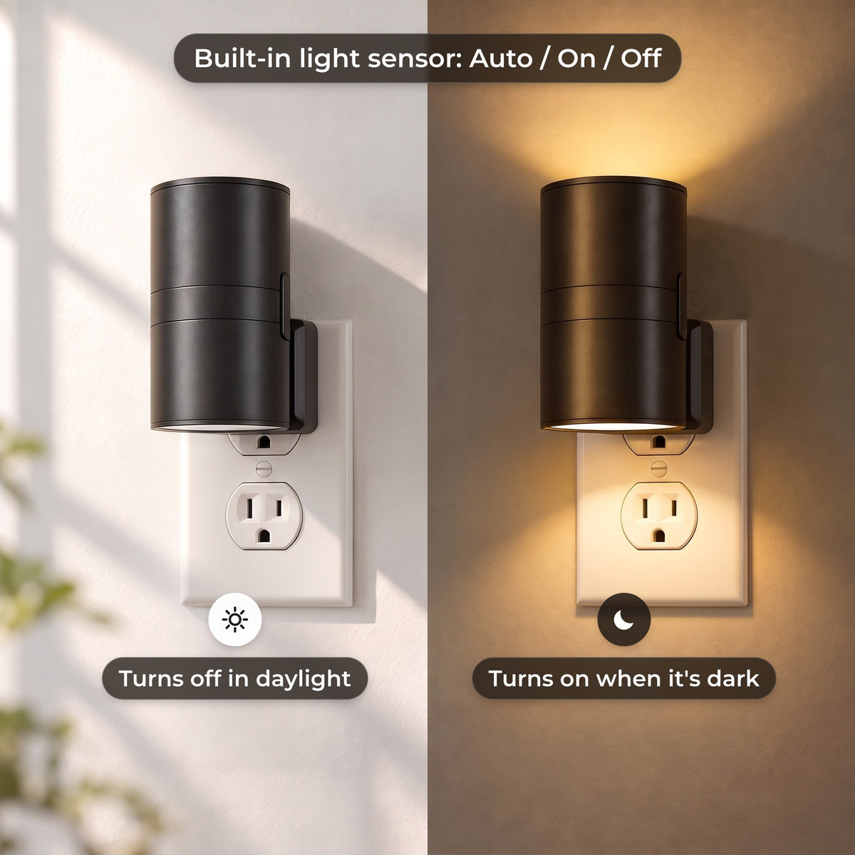 Built-in light sensor: turns off in daylight, on when it gets dark