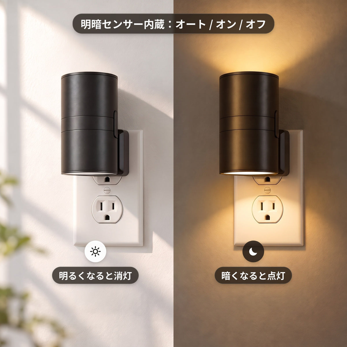 光センサー内蔵：昼間は自動で消灯し、暗くなると点灯