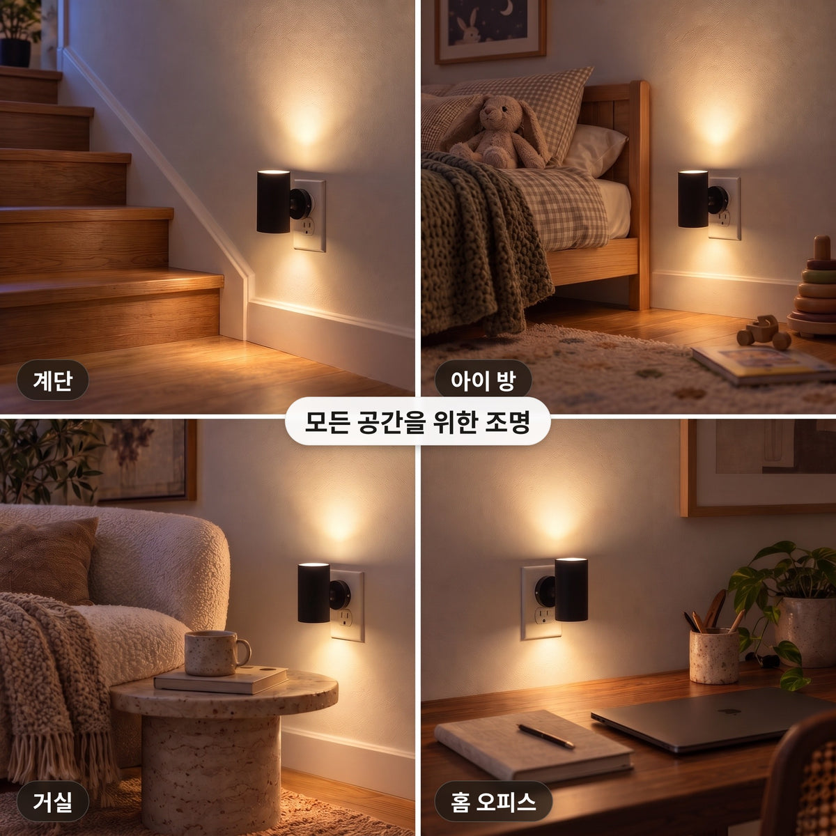 계단, 아이 방, 거실, 홈오피스에 설치한 플러그형 벽등